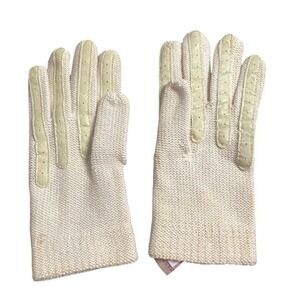 Notice Ladies Cream Knit Gloves One Size Cotton Blend Palm Detail‎ Vintage